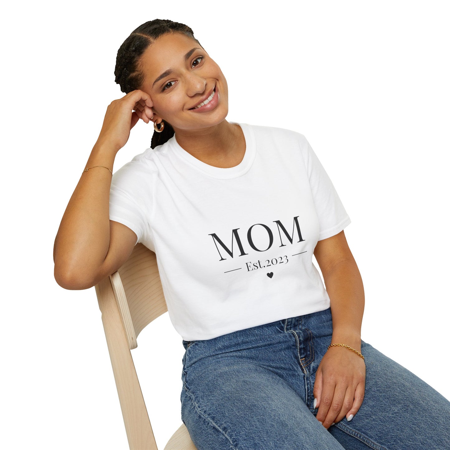 Mom Est. 2023 Unisex T-Shirt - Softstyle Tee for New Moms