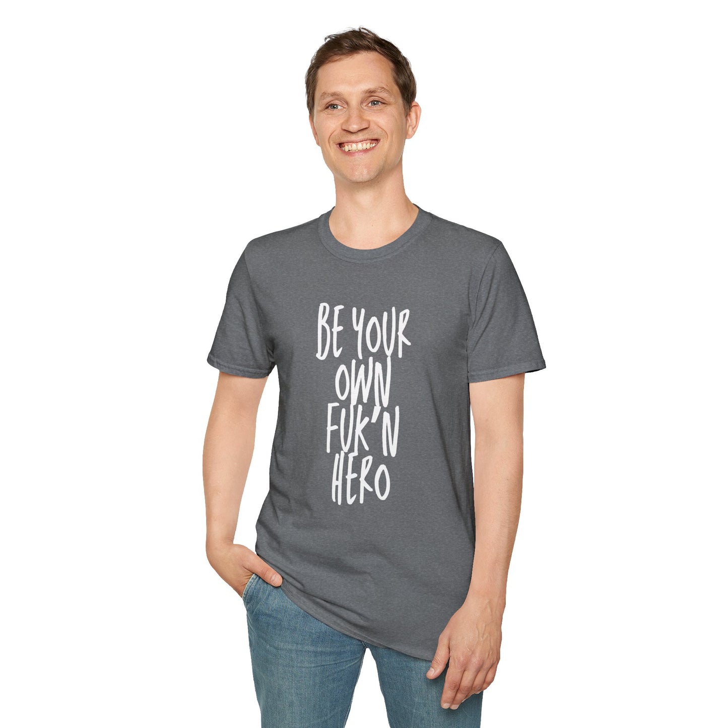 Be Your Own Hero Unisex Softstyle T-Shirt, Casual Graphic Tee, Comfortable Daily Wear, Great for Gifting, Perfect for Holidays
