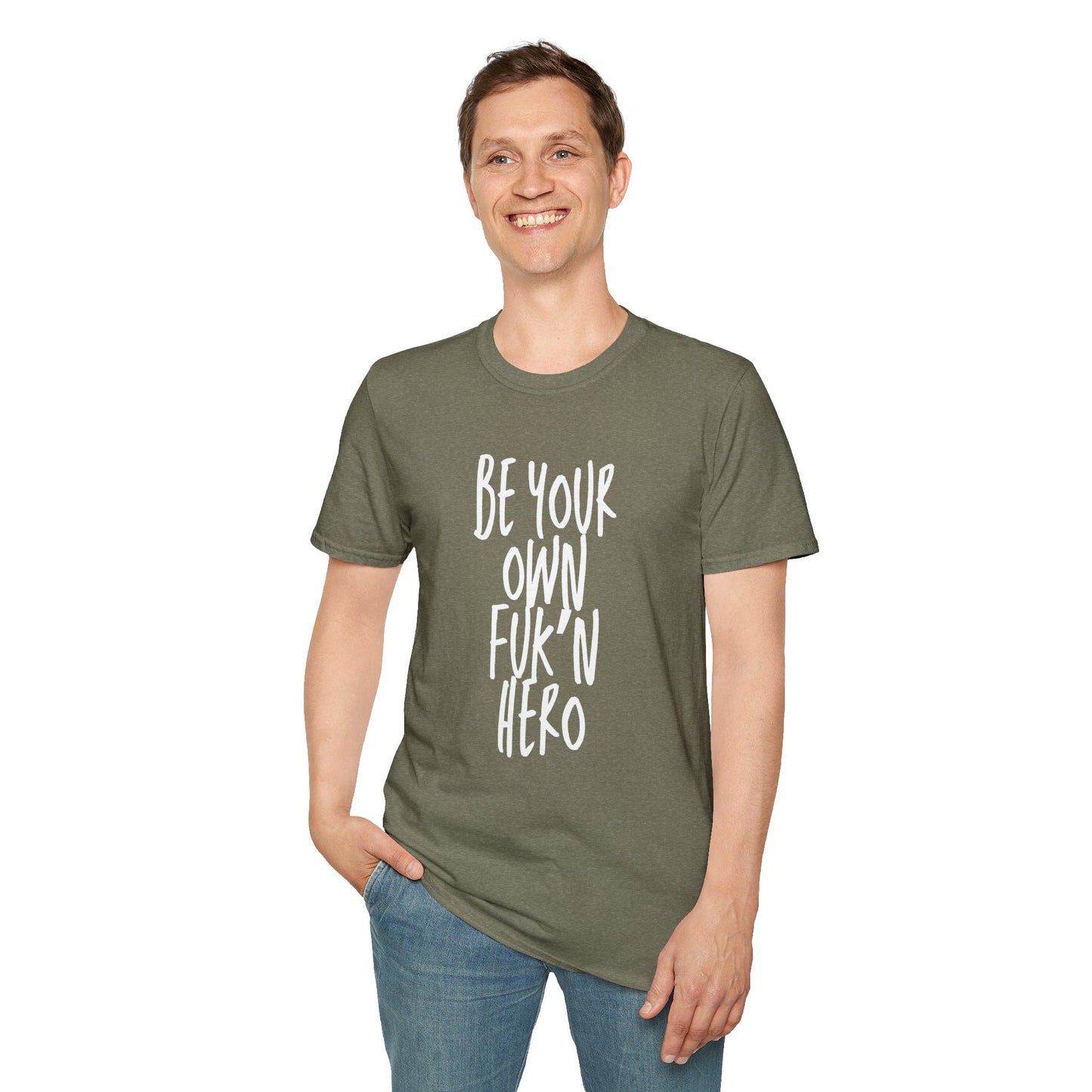 Be Your Own Hero Unisex Softstyle T-Shirt, Casual Graphic Tee, Comfortable Daily Wear, Great for Gifting, Perfect for Holidays