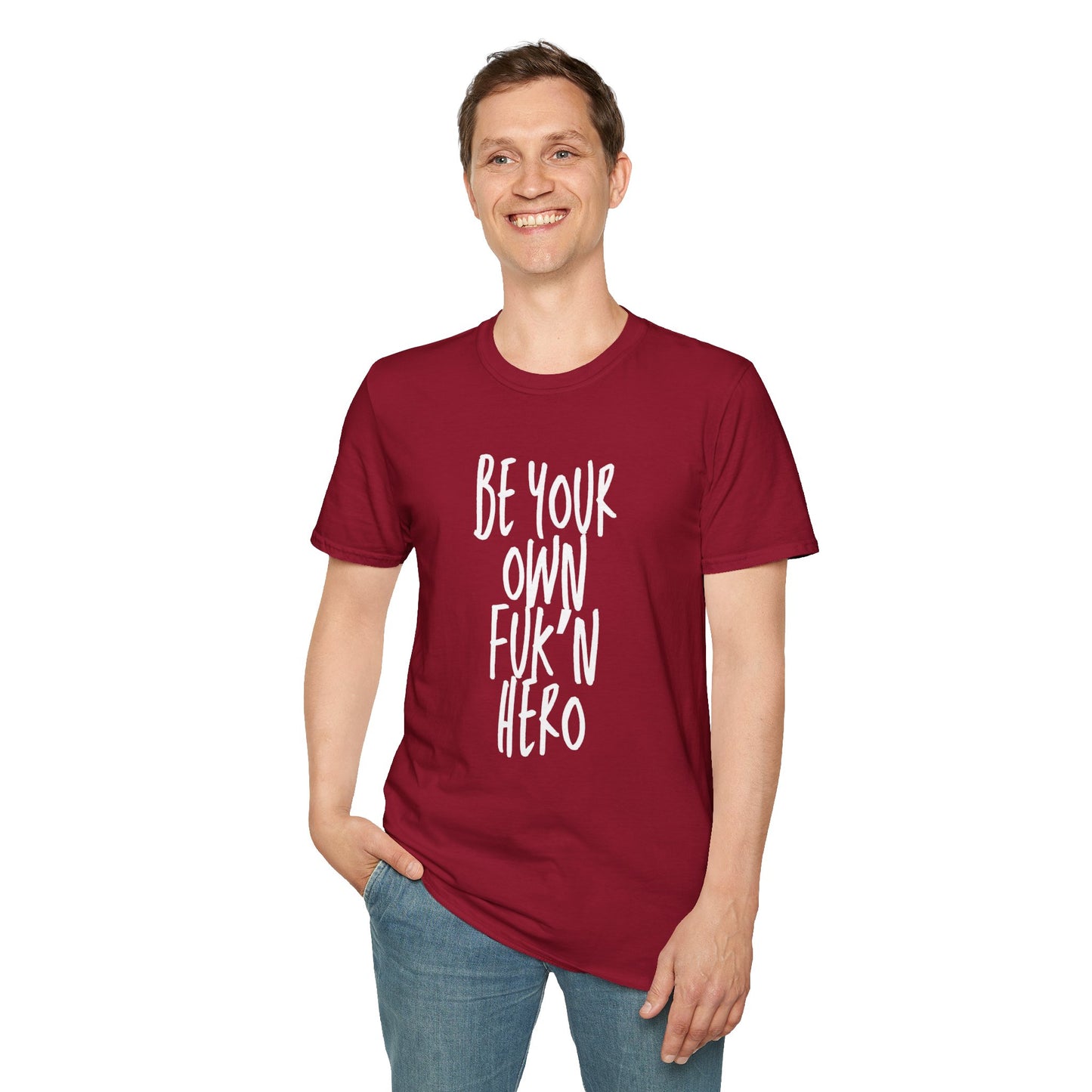 Be Your Own Hero Unisex Softstyle T-Shirt, Casual Graphic Tee, Comfortable Daily Wear, Great for Gifting, Perfect for Holidays