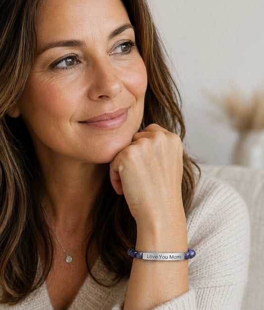 Natural Stone Stretch Bar Bracelet Personalize (Engraving) Mother's Day
