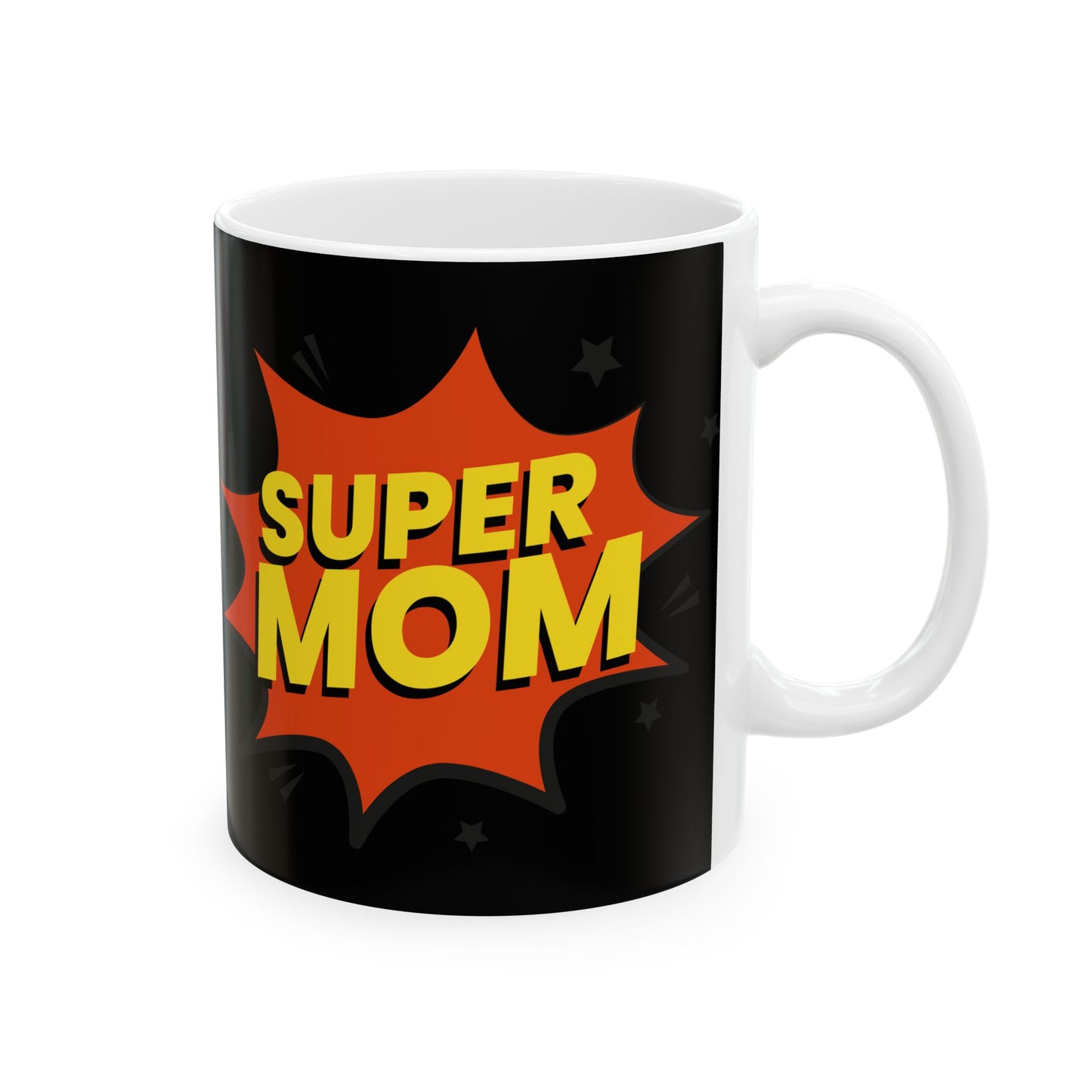 Super Mom Ceramic Mug - Fun Black Coffee Cup for Mothers, 11oz & 15oz