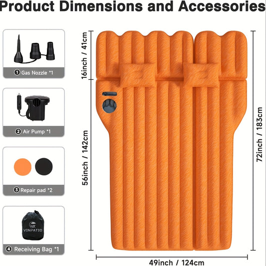 Air Mattress For SUV, Inflatable Car Air Mattress For Camping, Flocking Car Bed With Air Pump & 2 Pillows, Portable Sleeping Pad Mattress, With Phone And Cup Holder