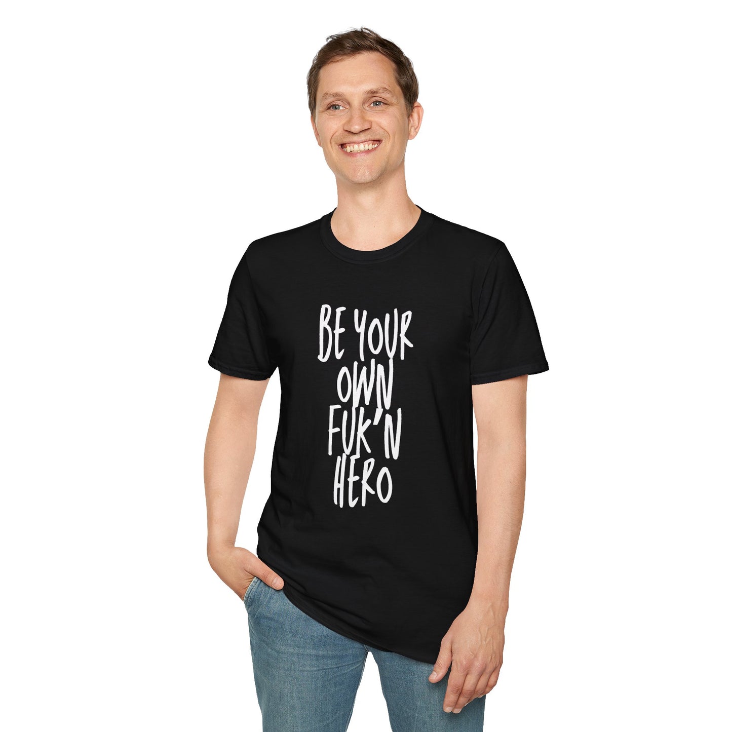 Be Your Own Hero Unisex Softstyle T-Shirt, Casual Graphic Tee, Comfortable Daily Wear, Great for Gifting, Perfect for Holidays
