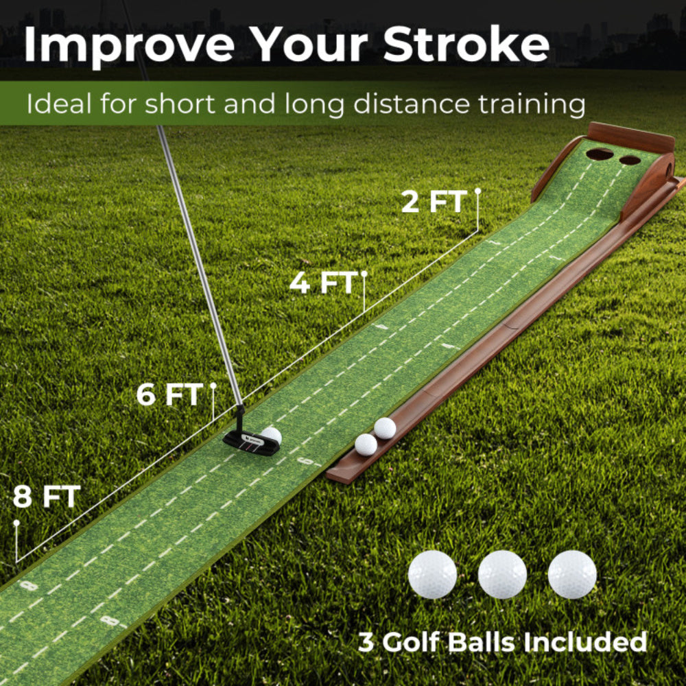 Golf Putting Mat Practice Training Aid With Auto Ball Return And 2 Hole Sizes
