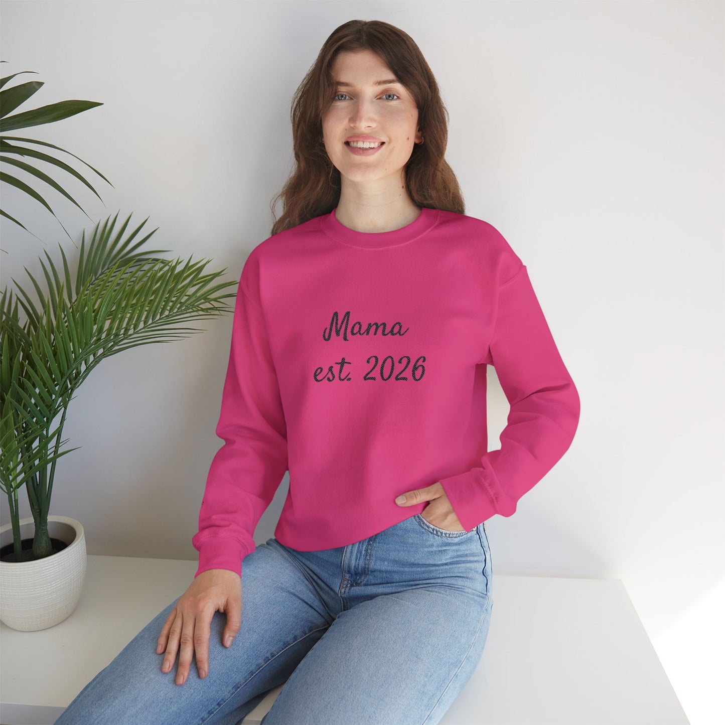 Unisex Mother's day Mama with Child Names Personalize Embroider Heavy Blend™ Crewneck Sweatshirt