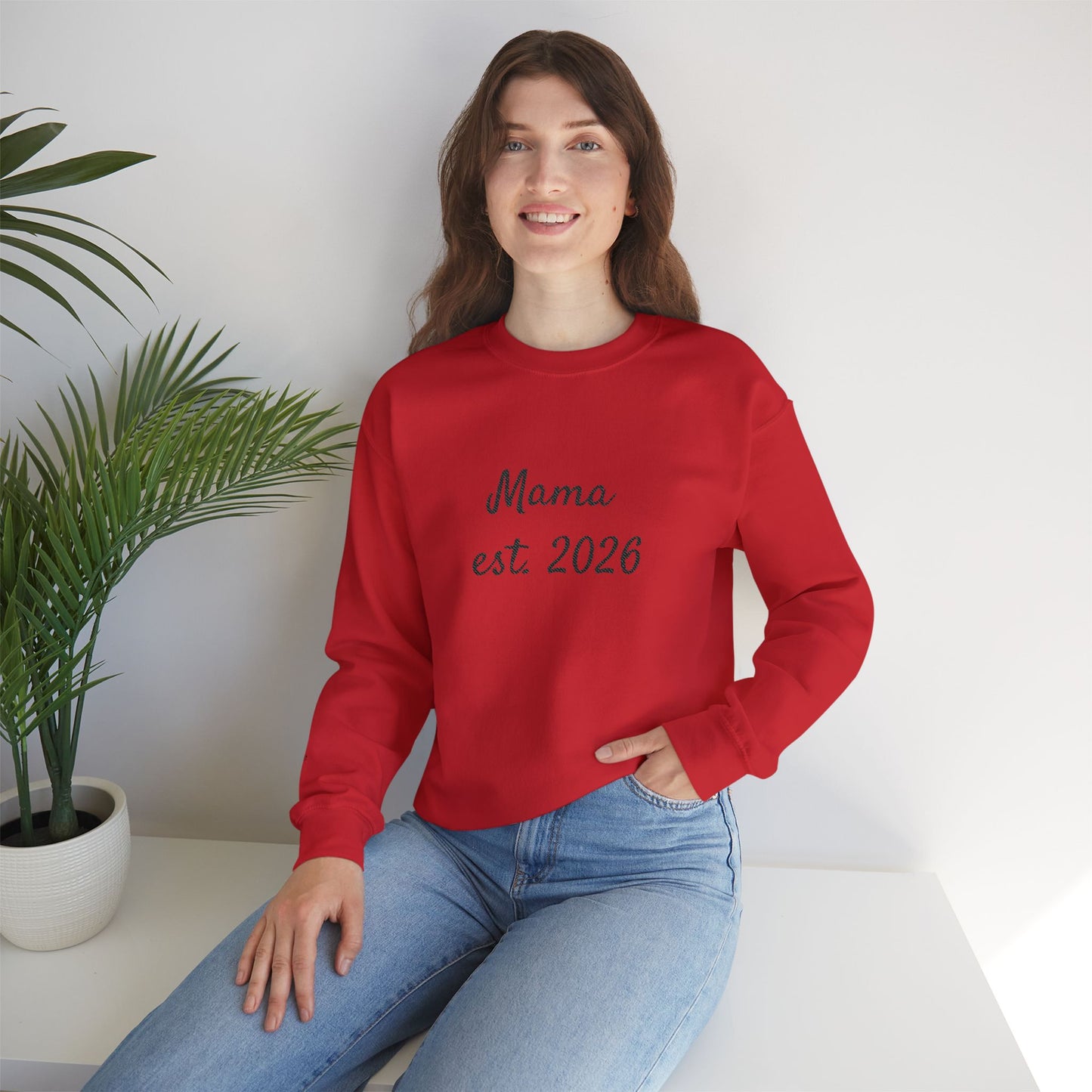 Unisex Mother's day Mama with Child Names Personalize Embroider Heavy Blend™ Crewneck Sweatshirt