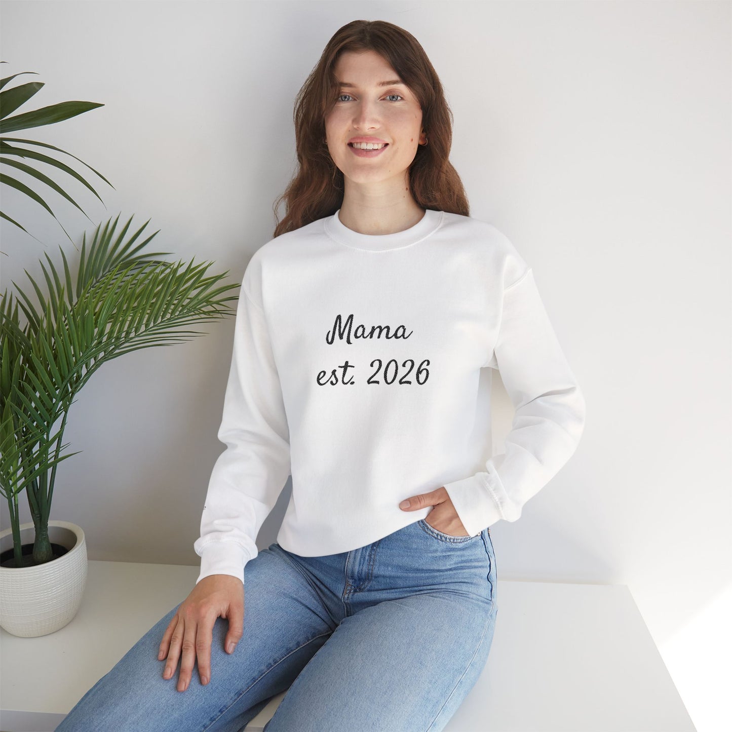Unisex Mother's day Mama with Child Names Personalize Embroider Heavy Blend™ Crewneck Sweatshirt