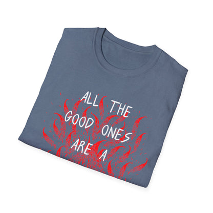 All the Good Ones Are Heart on Fire T-Shirt - Unisex Softstyle Tee with Inspirational Quote, Gift for Friends, Casual Wear, Birthday Present, Valentine's Day