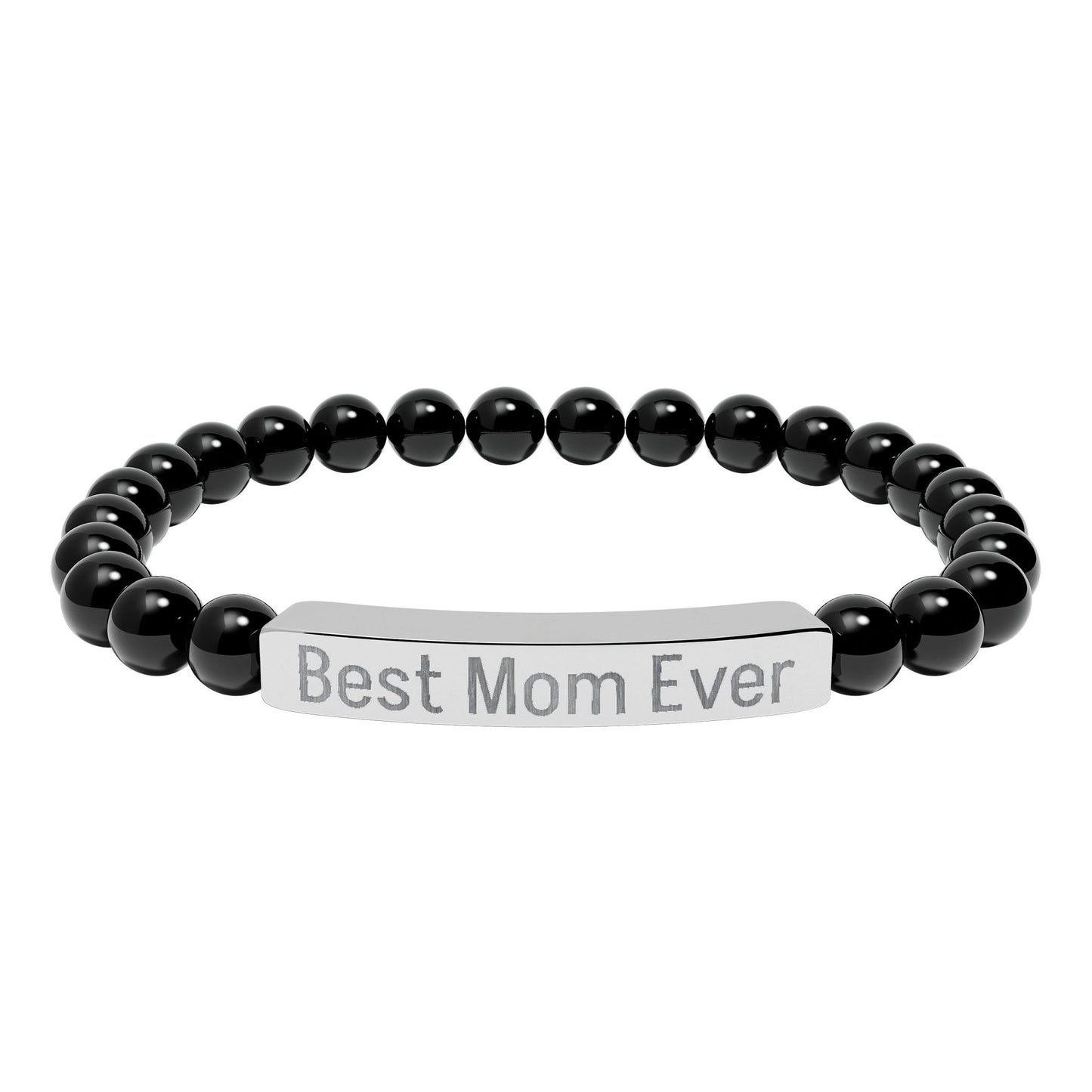 Natural Stone Stretch Bar Bracelet Personalize (Engraving) Mother's Day