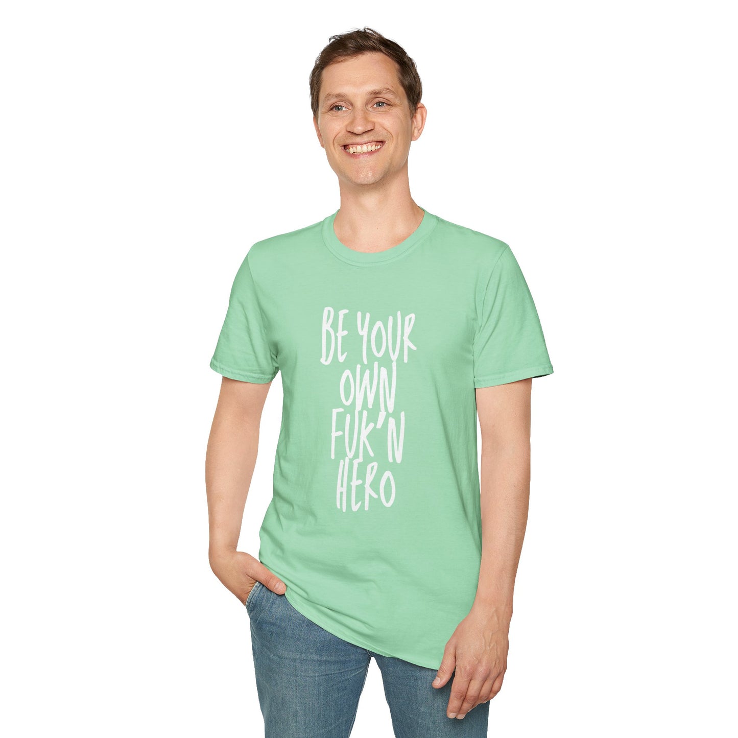 Be Your Own Hero Unisex Softstyle T-Shirt, Casual Graphic Tee, Comfortable Daily Wear, Great for Gifting, Perfect for Holidays