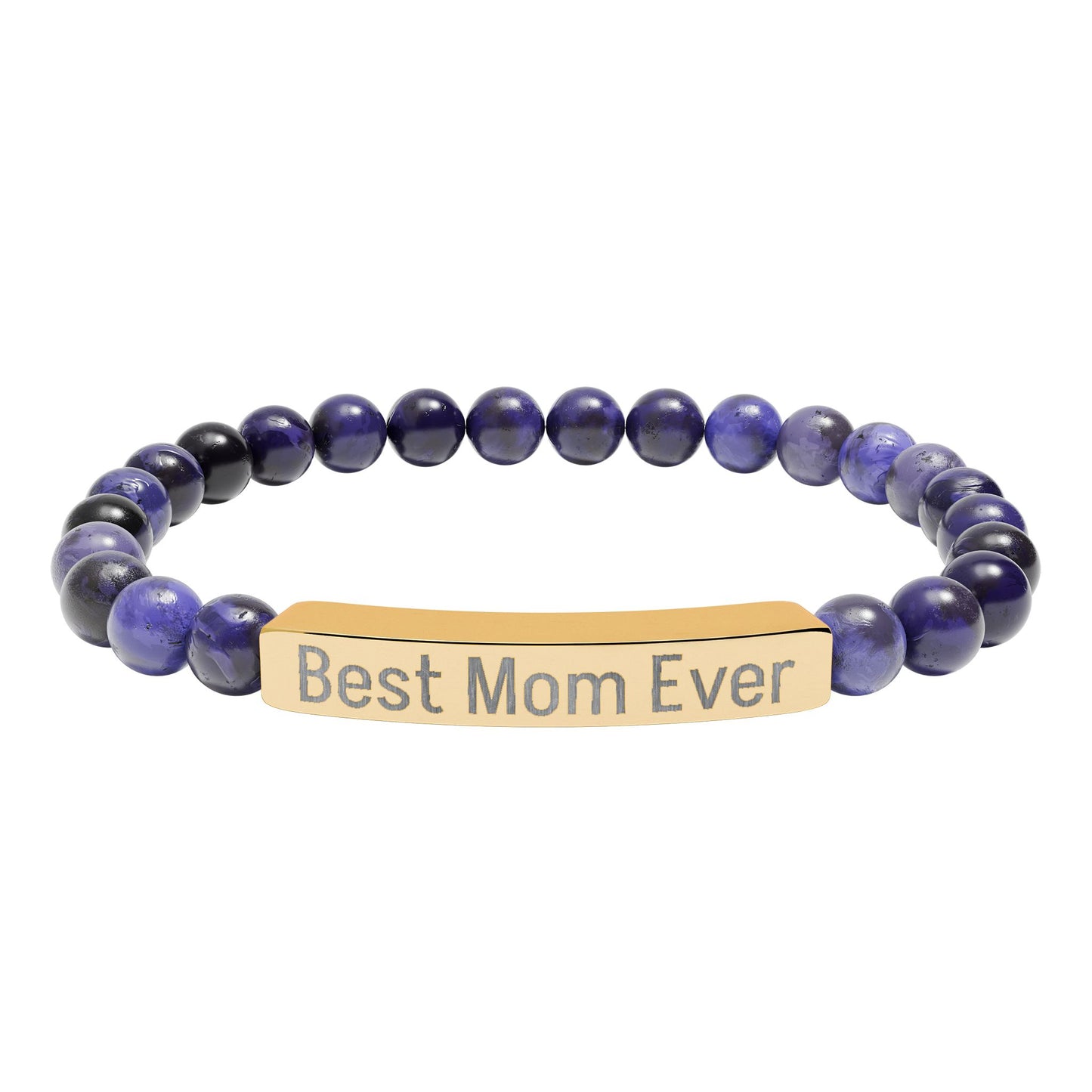 Natural Stone Stretch Bar Bracelet Personalize (Engraving) Mother's Day