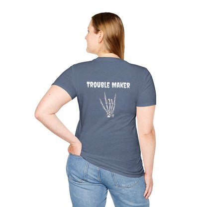 Trouble Maker Skeleton Hands Unisex Softstyle T-Shirt | Graphic Tee for Music Lovers, Gift for Concert Goers, Casual Wear, Halloween Top, [...]