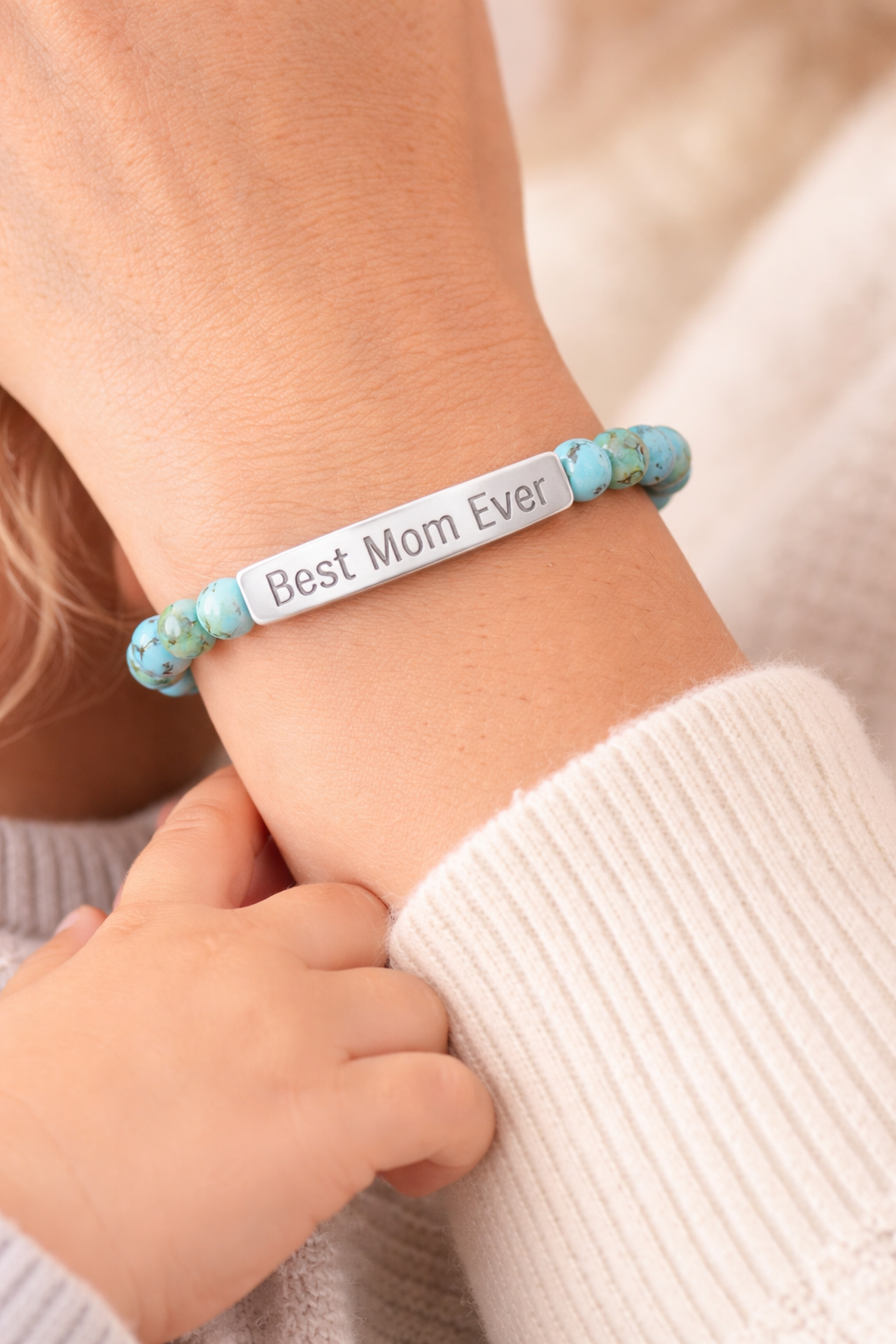 Natural Stone Stretch Bar Bracelet Personalize (Engraving) Mother's Day