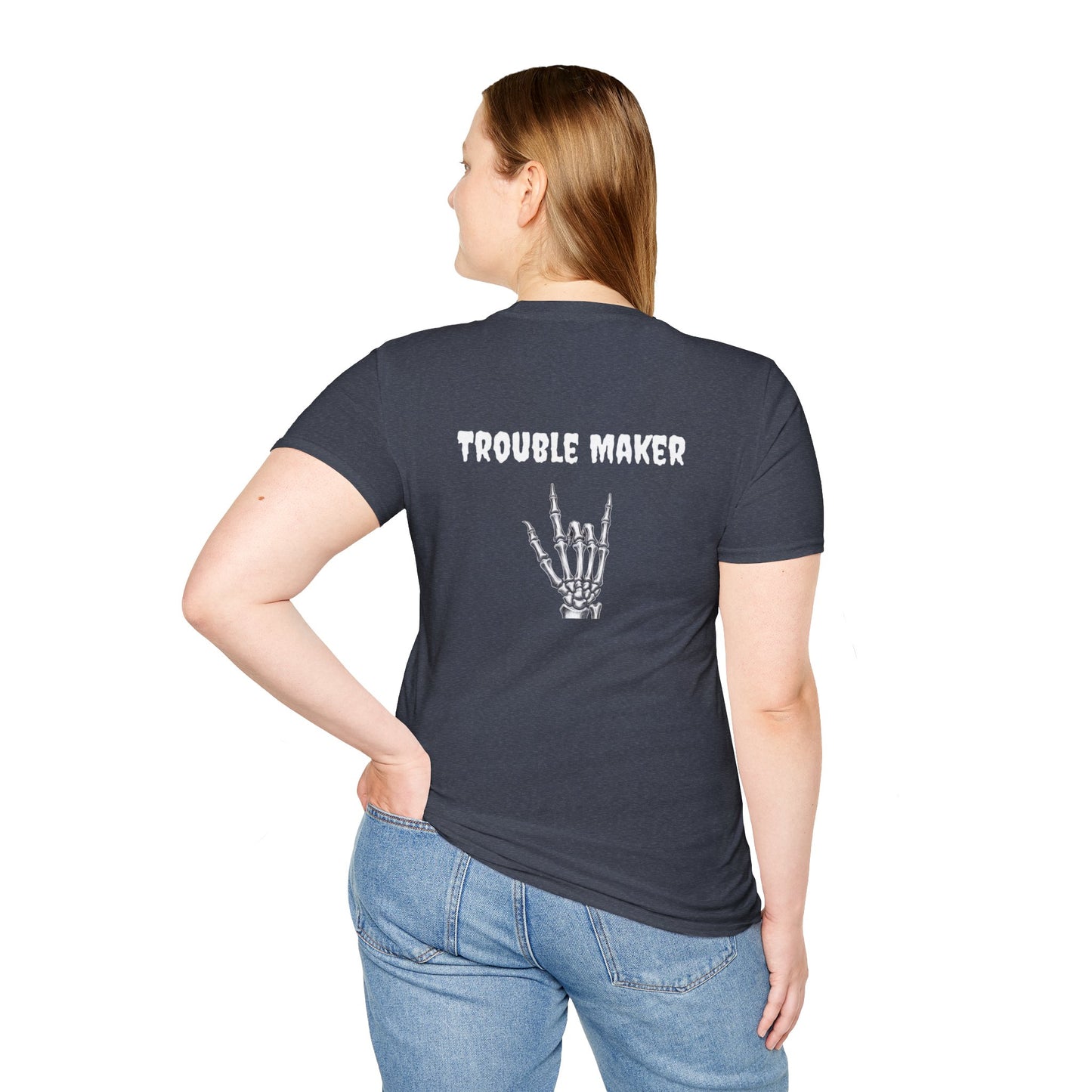 Trouble Maker Skeleton Hands Unisex Softstyle T-Shirt | Graphic Tee for Music Lovers, Gift for Concert Goers, Casual Wear, Halloween Top, [...]