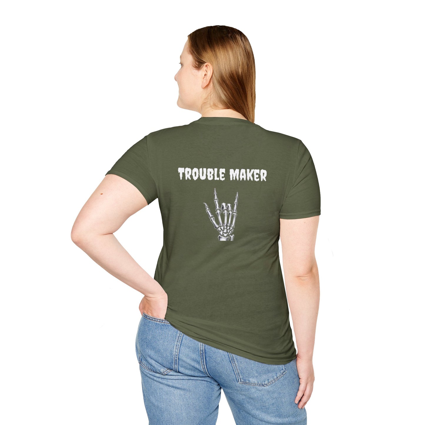 Trouble Maker Skeleton Hands Unisex Softstyle T-Shirt | Graphic Tee for Music Lovers, Gift for Concert Goers, Casual Wear, Halloween Top, [...]
