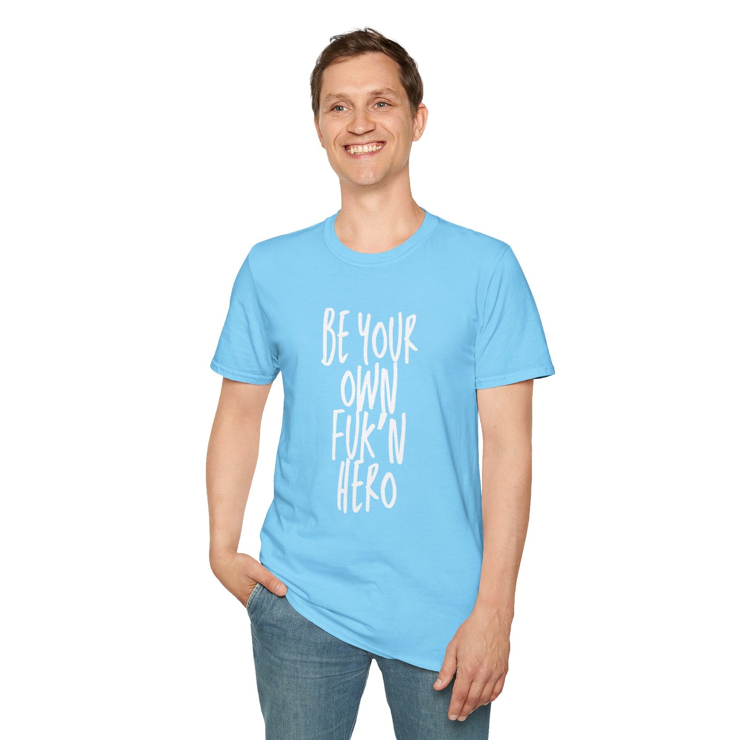 Be Your Own Hero Unisex Softstyle T-Shirt, Casual Graphic Tee, Comfortable Daily Wear, Great for Gifting, Perfect for Holidays