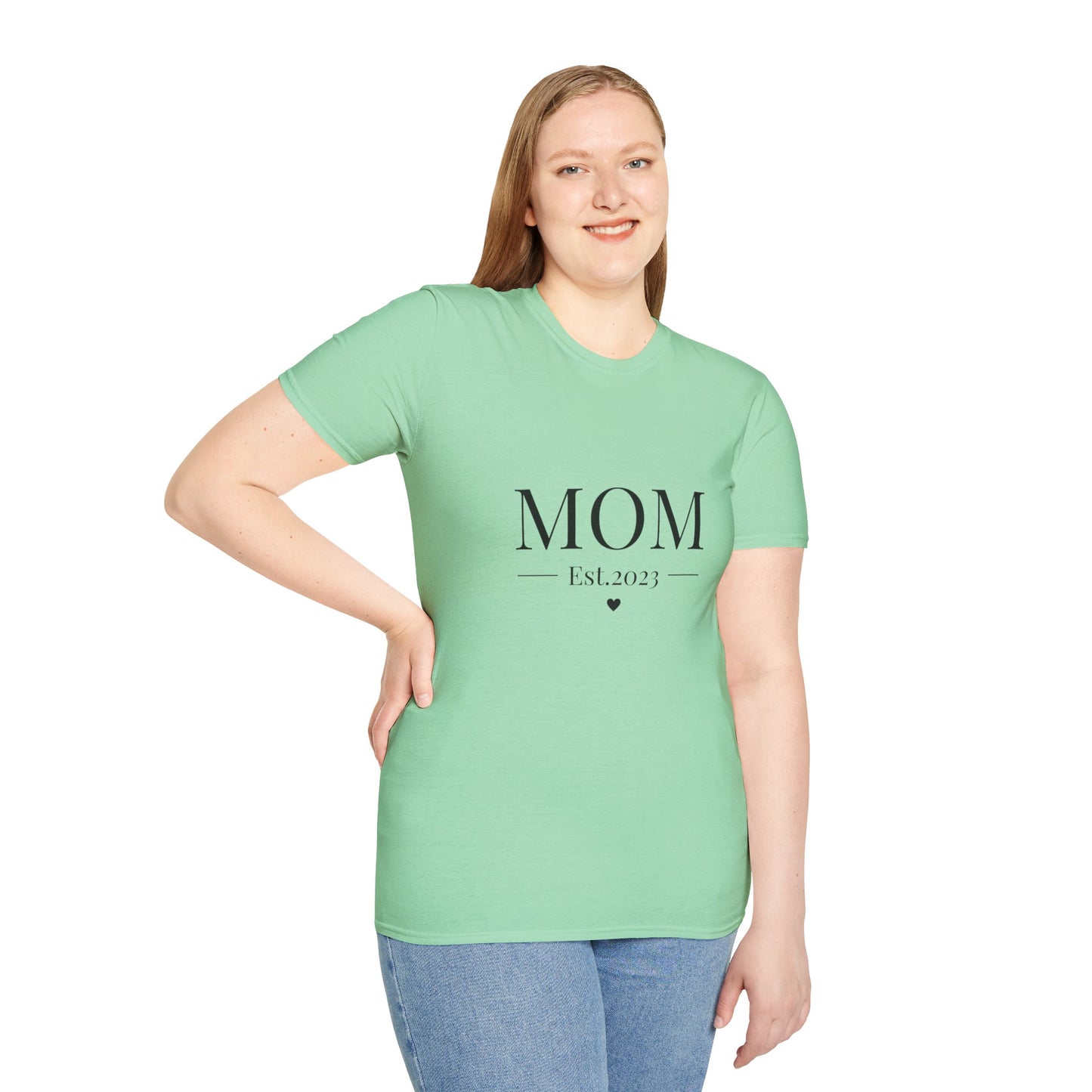 Mom Est. 2023 Unisex T-Shirt - Softstyle Tee for New Moms