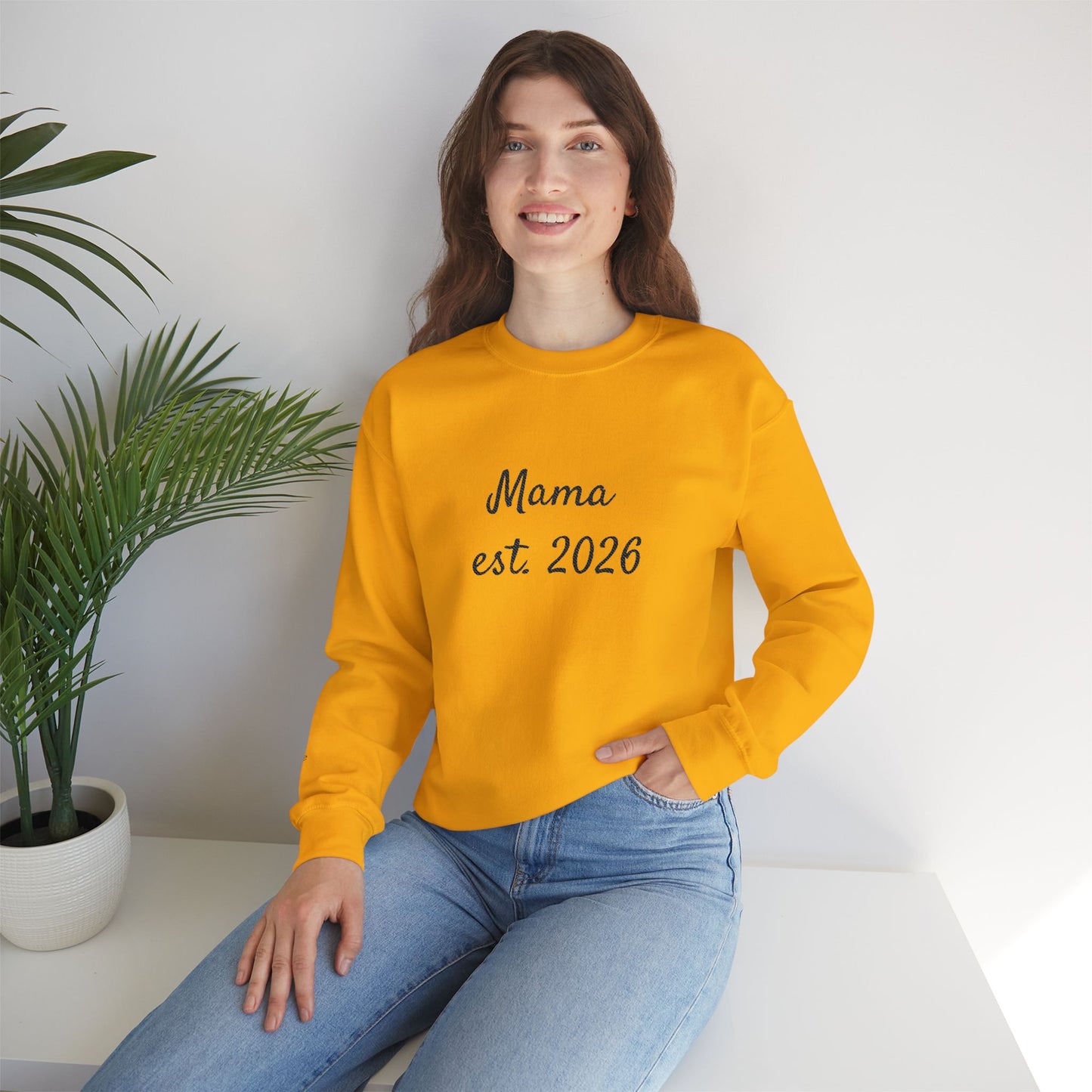 Unisex Mother's day Mama with Child Names Personalize Embroider Heavy Blend™ Crewneck Sweatshirt