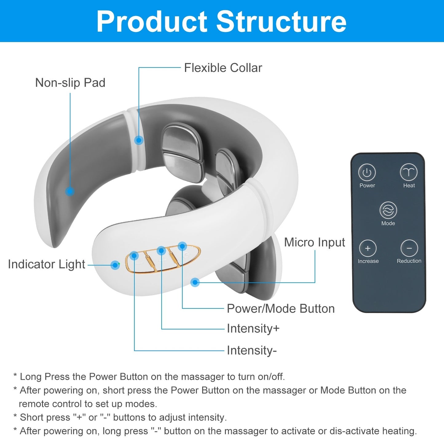 1 Set EMS Neck Massager With Heat Cordless Cervical Neck Massager EMS Neck Massager With 6 Modes 15 Intensity Levels Remote Control