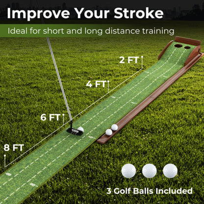 Golf Putting Mat Practice Training Aid With Auto Ball Return And 2 Hole Sizes