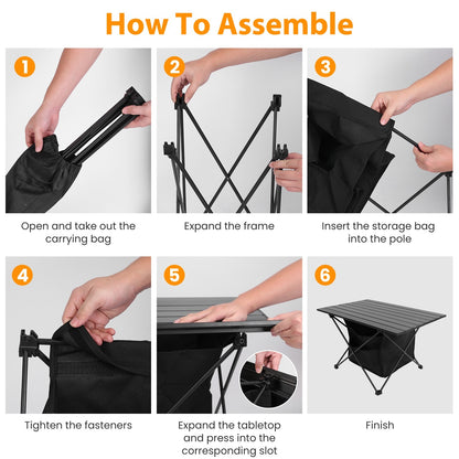 1Pc Foldable Camping Table With Storage Basket Rustproof Portable Aluminum Alloy Roll-Up Camping Table With Carrying Bag For Camping Hiking BBQ Picnic Fishing Fedex Shipping